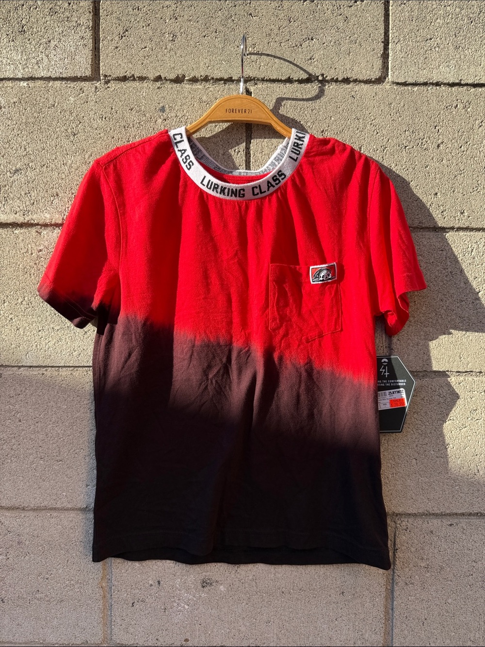 NWT Red & Black Dip-Dye Pocket Tee